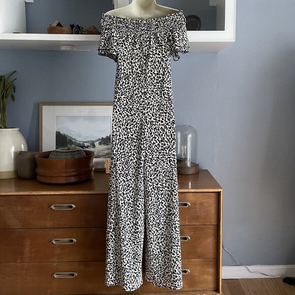 Anthropologie Kyra Off-The-Shoulder Leopard Wide Leg Jumpsuit - Picture 4 of 6